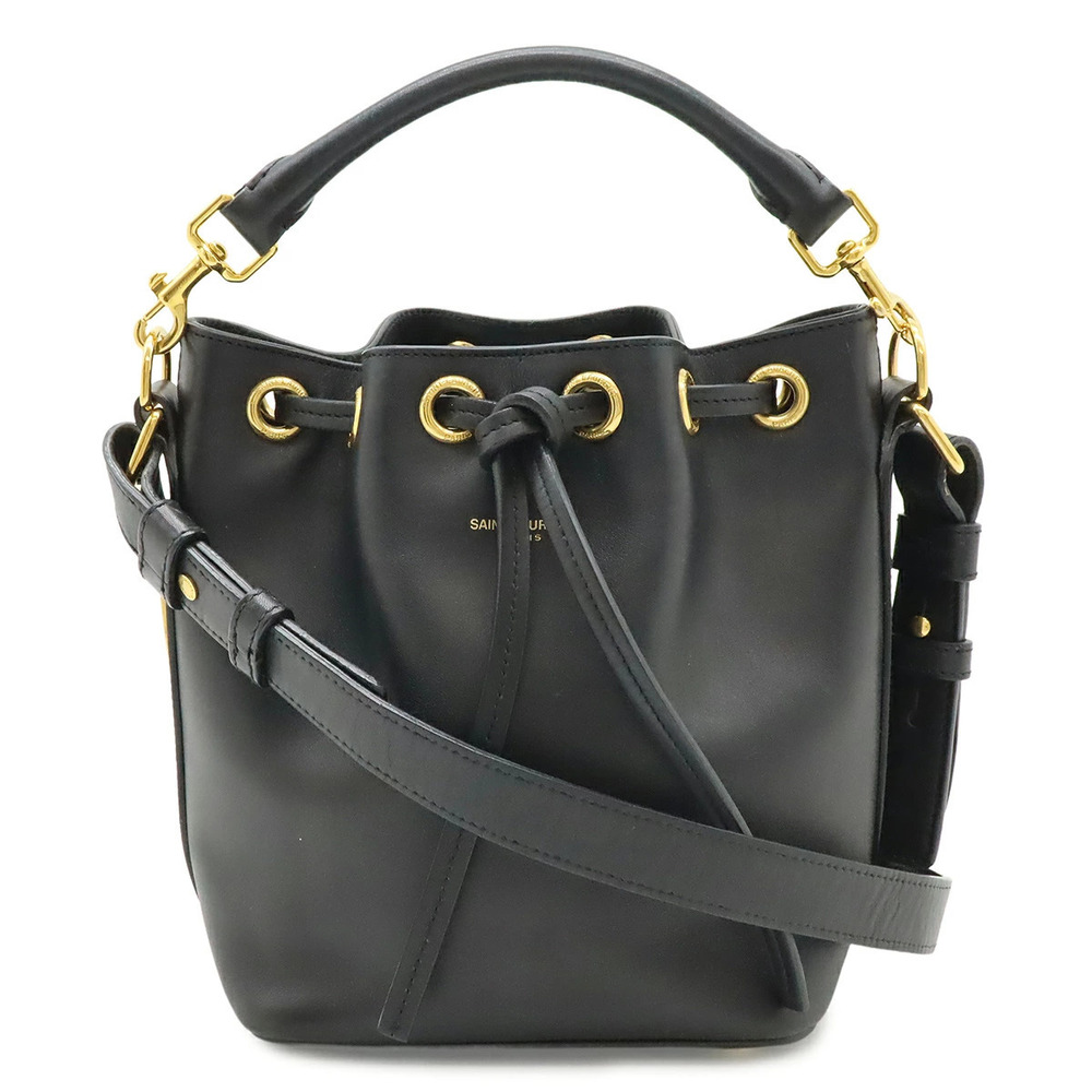 SAINT LAURENT PARIS YSL Yves Emmanuel Bucket Bag Handbag Shoulder Leather Black
